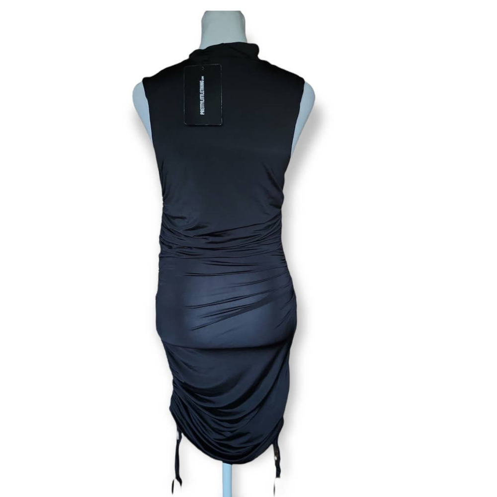 NEW Pretty‎ Little Thing Ruched Bodycon High Neck Mini Dress Size 6 Black - Picture 7 of 9